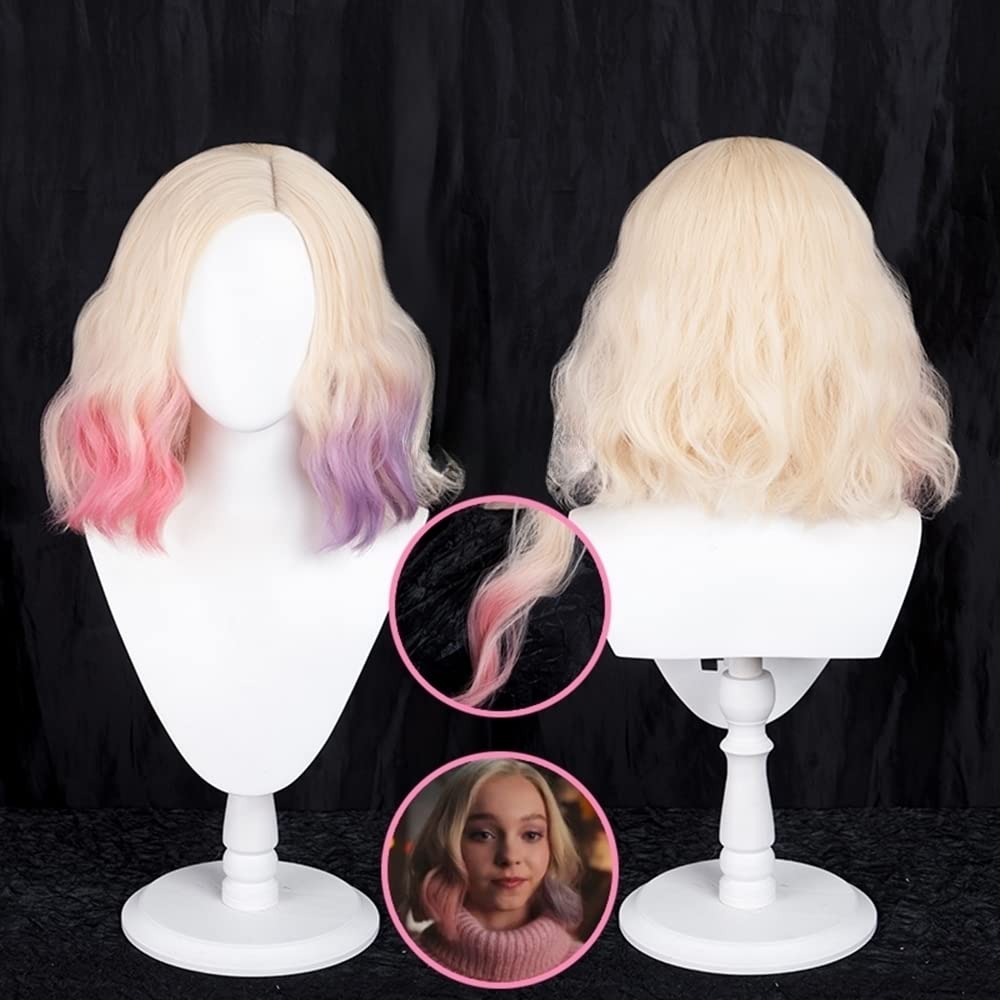 Enid Sinclair Cosply peluca dorada degradada rosa y morado 12.6 in 12 pulgadas (Enid Sinclair-GLD)