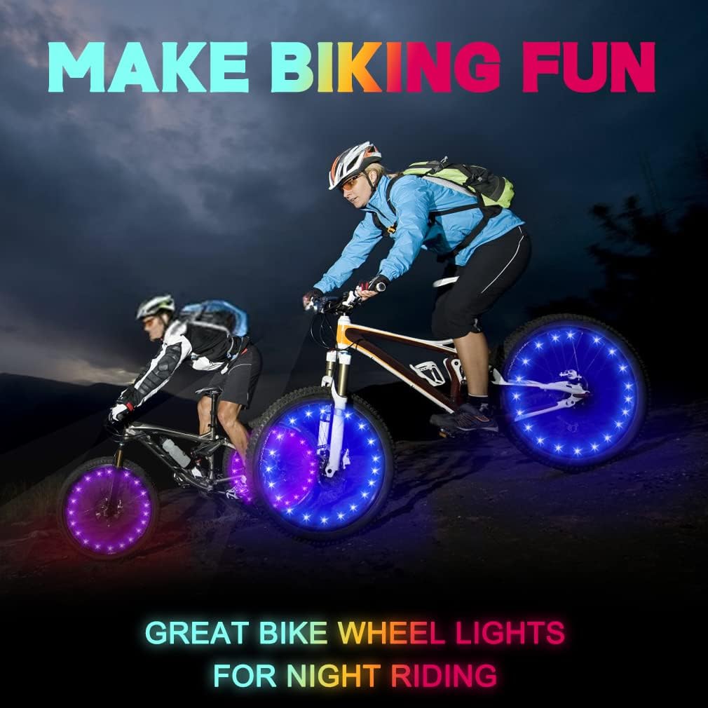TINANA Paquete de 2 luces LED para rueda de bicicleta, ultra brillantes, impermeables, luces de radios de bicicleta, decoración de ciclismo,