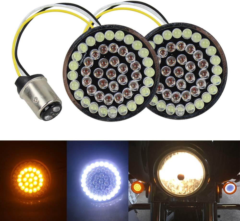 Faro de motocicleta 5.75 pulgadas 5 34 “redondo LED proyección faro+motocicleta intermitentes luz 1157 bala blancoámbar (plata)