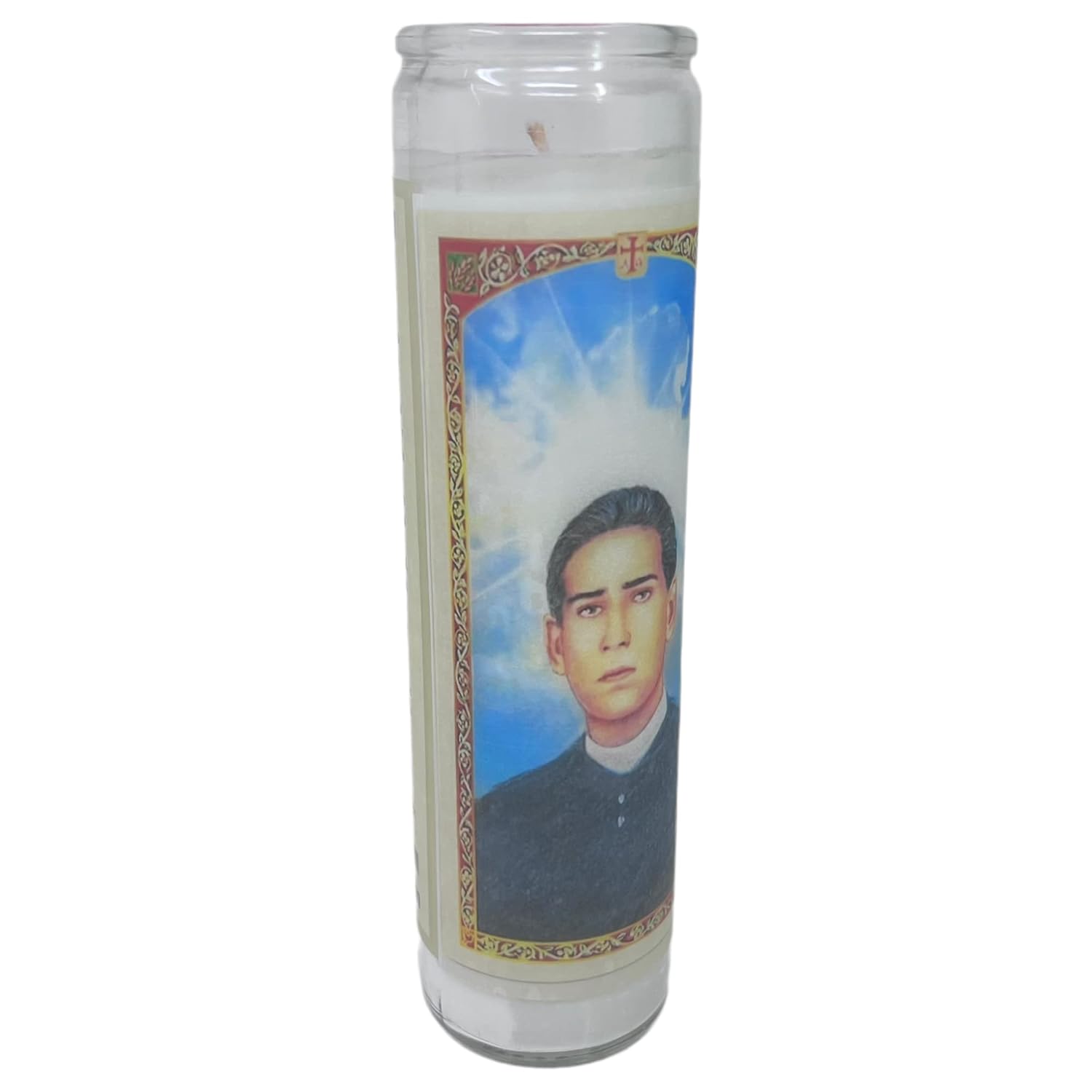 veladora de rezo Santo toribio Romo Patrono de los inmigrantes oración en español al reverso veladora blanca sin aroma