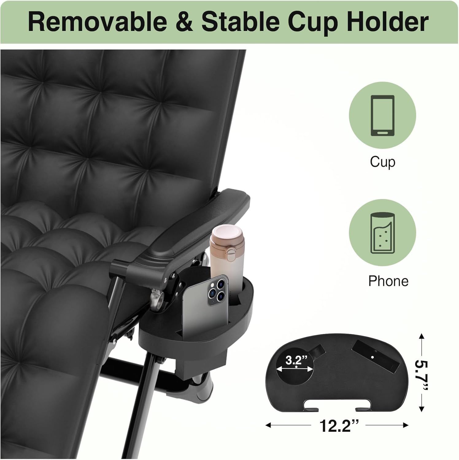 Slendor Zero Gravity – Silla reclinable con bloqueo mejorado y cojín extraíble, silla de campamento reclinable con bandeja portavasos, reposacabezas