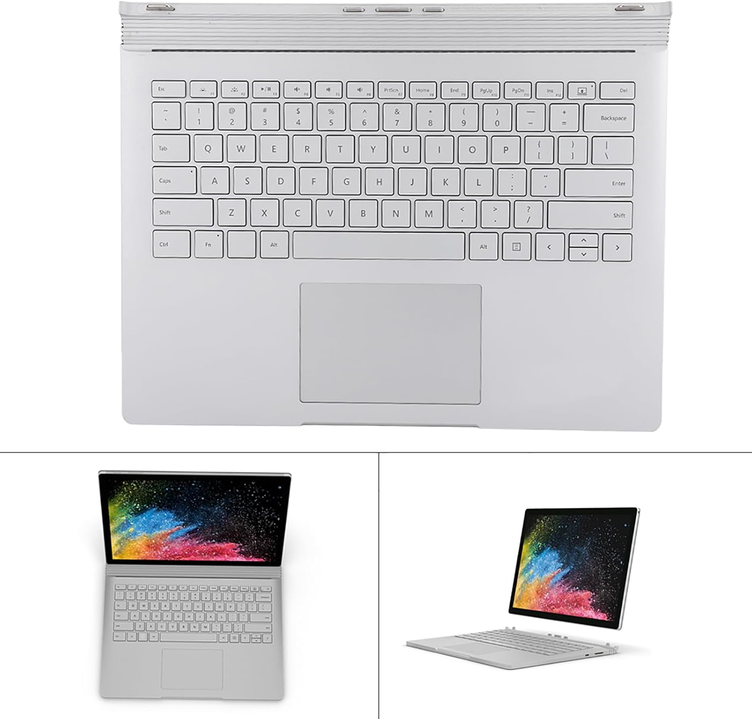 Fydun para Surface Book, teclado de reemplazo pc panel frontal 1 1704 1705 multifuncional plata para portátil portátil