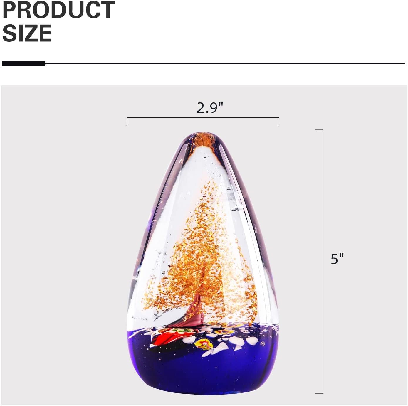 CAILIDE Regalo de cristal de arte de árbol de la suerte dorado soplado a mano para Navidad, cumpleaños, hogar, oficina, decoración, peso de papel