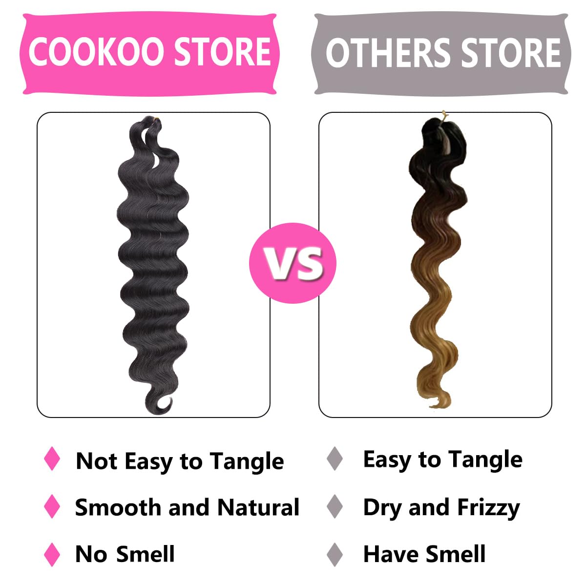 COOKOO 3 paquetes de cabello ondulado blanco para trenzar de 18 pulgadas, cabello rizado francés ondulado con giro oceánico, extensiones de cabello