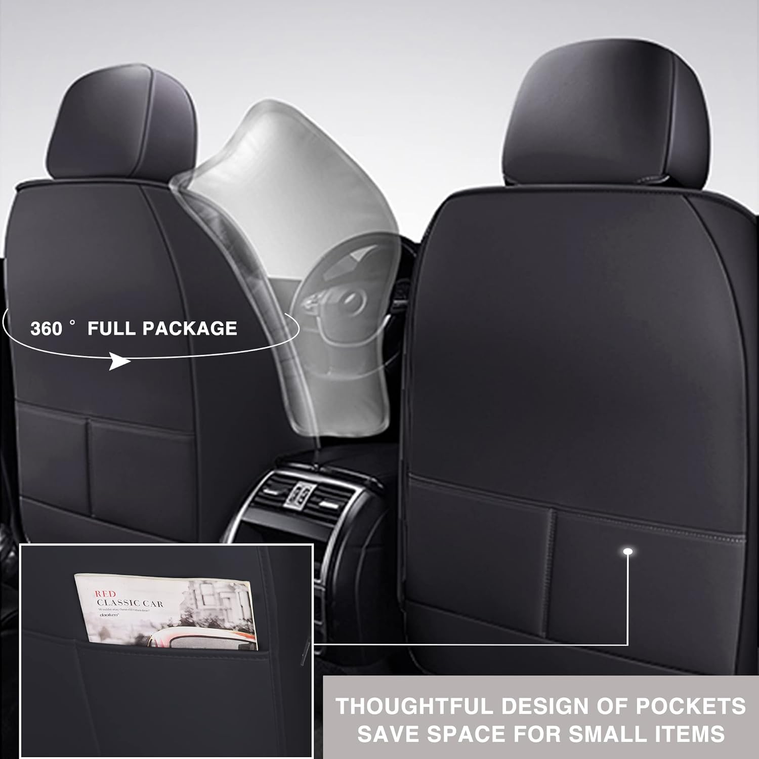 04 Leather Car Seat Covers Full Set Faux Leatherette Automotive Vehicle Cushion Cover Universal Fit Most Cars Sedans SUVs and Trucks (Black, Full