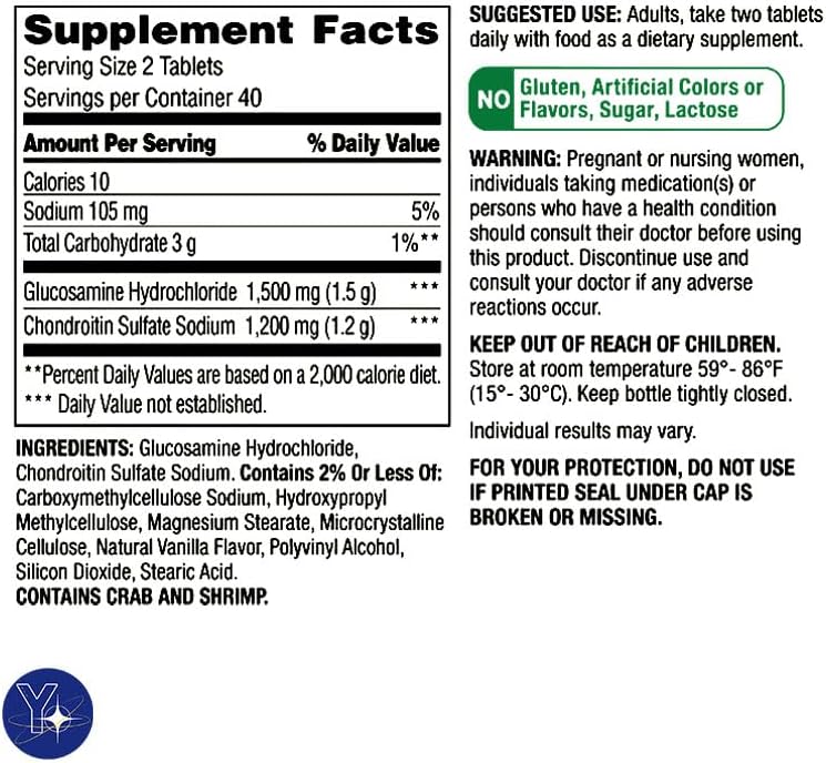 Comprimidos de condroitina de glucosamina de triple fuerza, suplemento dietético Spring Valley, 80 unidades y marcapáginas de regalo YOLOMOLO