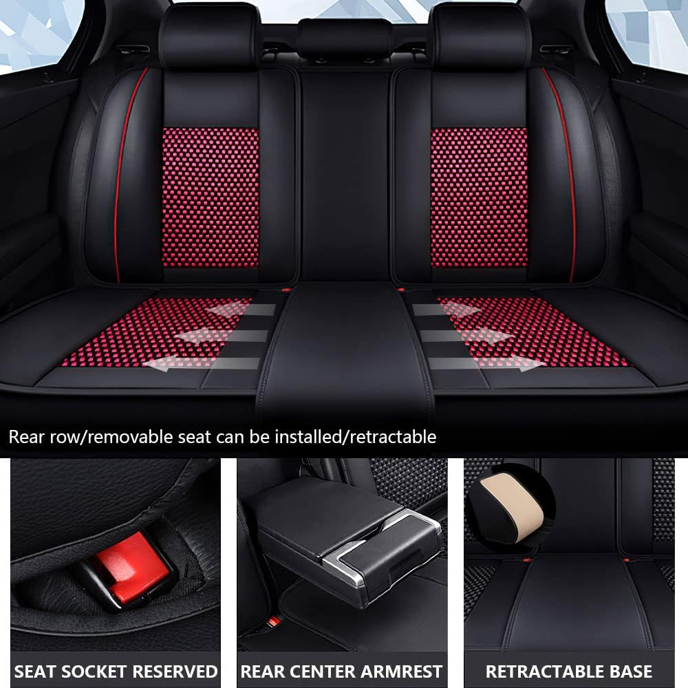Fundas de asiento automotriz de lujo para Hyundai Santa Cruz 2002-2023, con 2 reposacabezas y 2 almohadas de respaldo (juego completonegro-rojo)