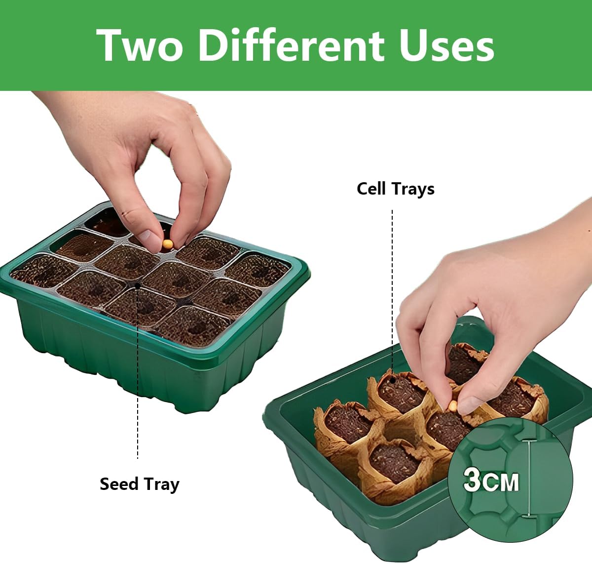 Bandejas iniciales de semillas, 12 celdas x 10 paquetes de humedad ajustable para plantas con cúpula y base para invernadero y jardines (bandeja de