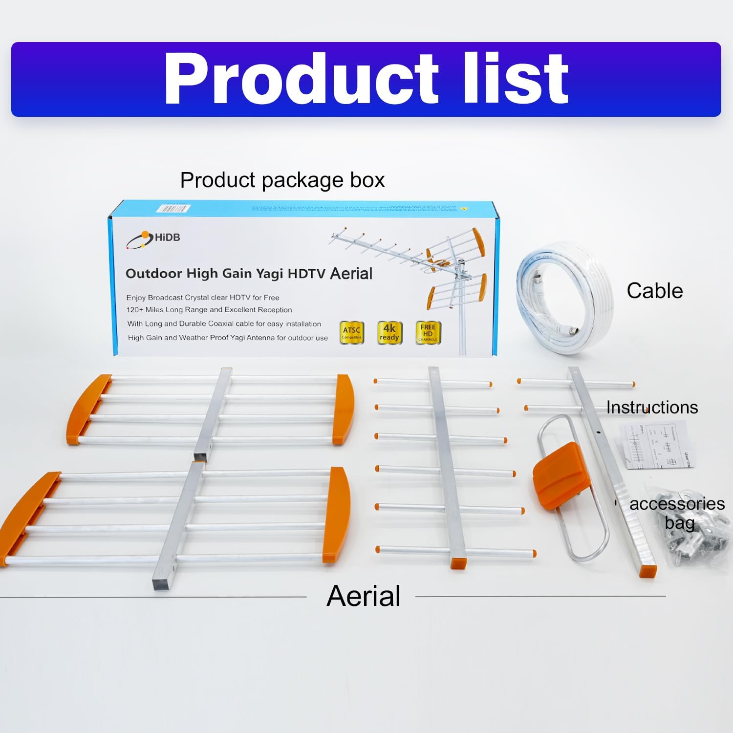 Antena de TV para exteriores de 120 millas de alcance compatible con recepción de canal 4K 1080P para antena digital HDTV, señal digital UHFVHF de