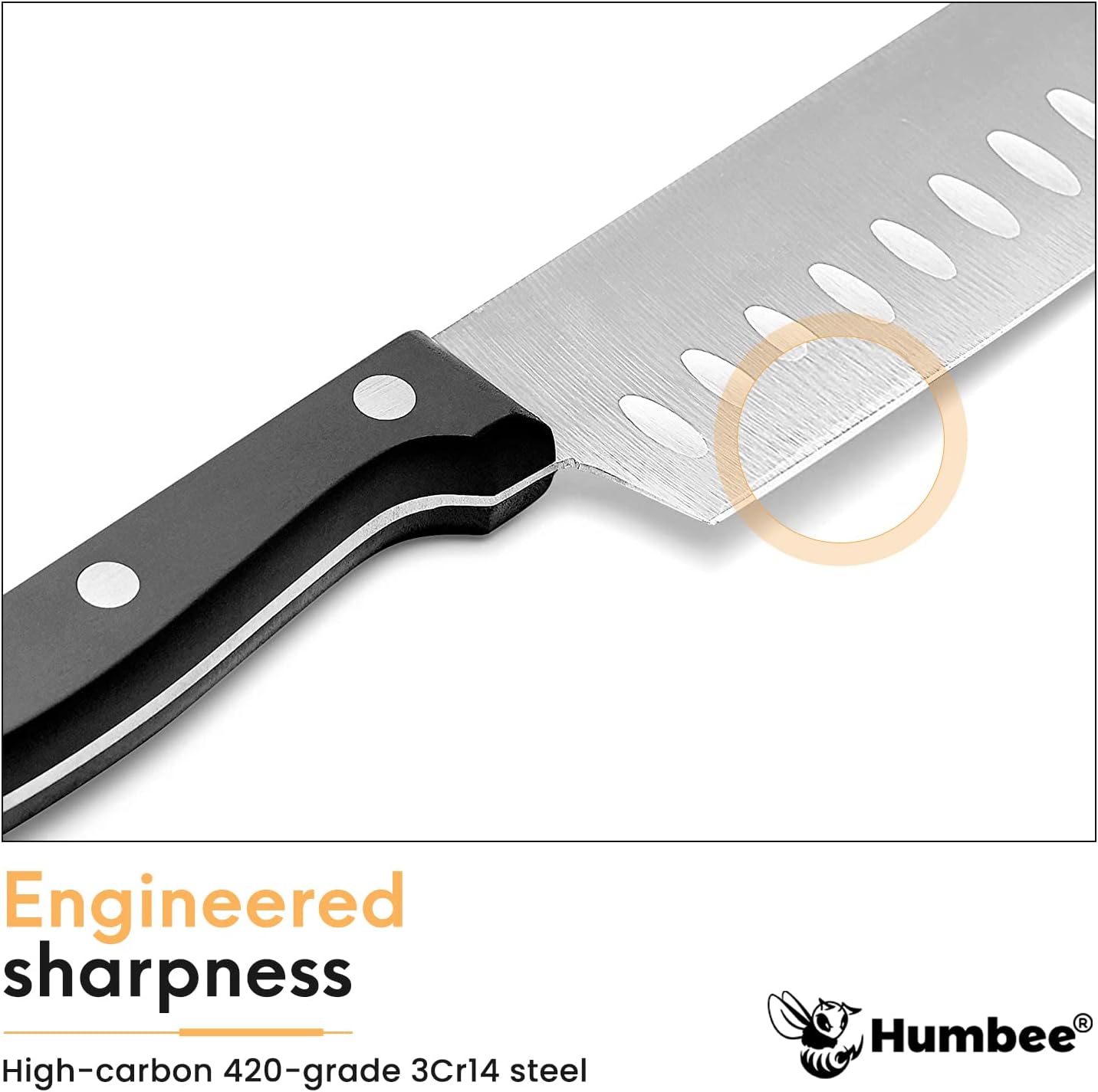 Humbee, Cuchillo Santoku de acero inoxidable de 7.5 pulgadas, cuchillo de chef japonés ultra afilado, cuchillo de cocina de agarre cómodo