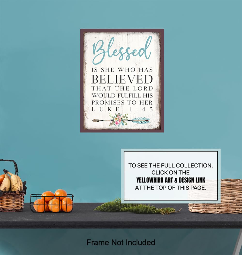 Inspirational Bible Verse Wall Art 11×14 – Motivational Bible Verses Wall Decor for Women – Blessed Is She Religious Art Print – spiritual Gifts for