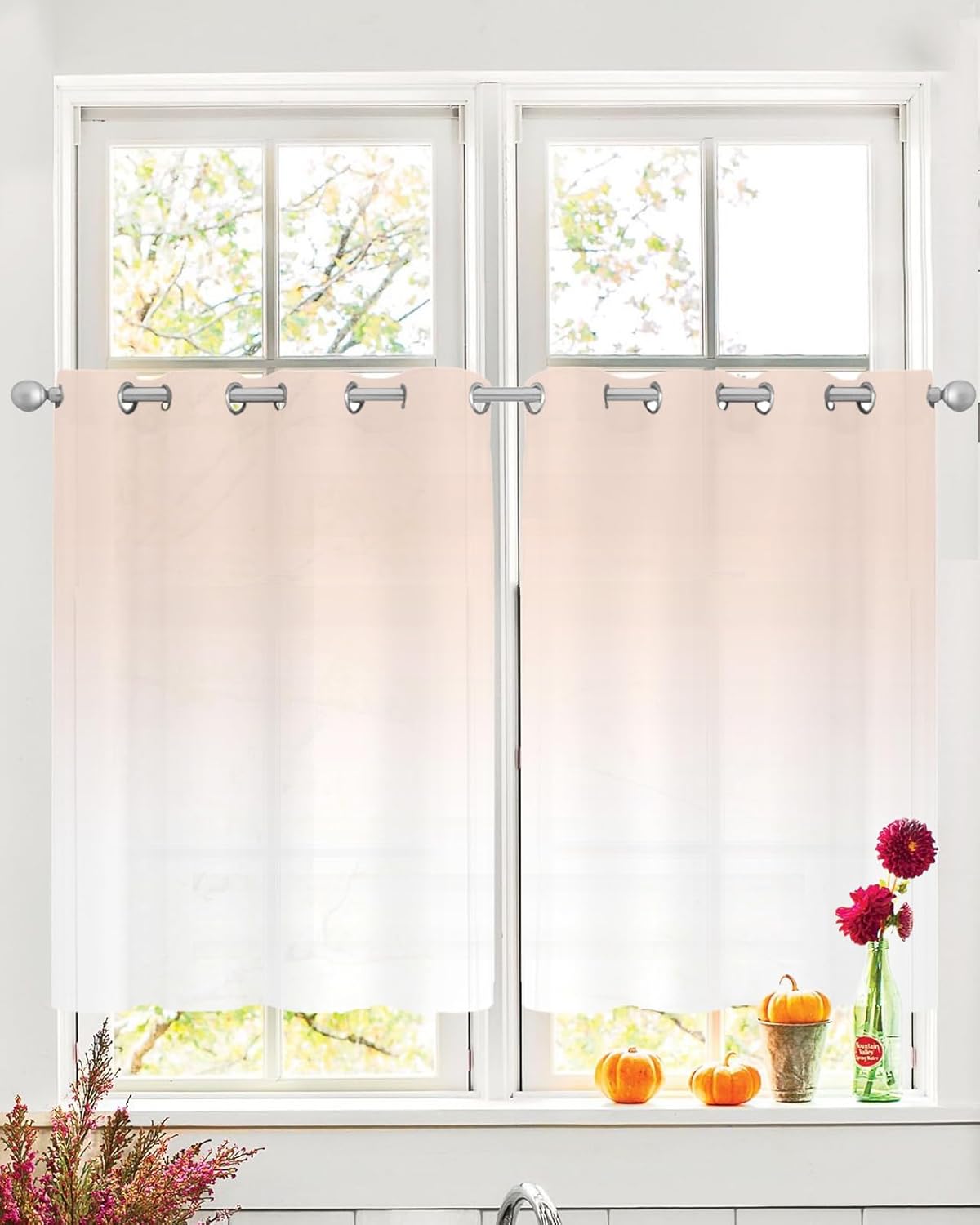 Juego de 2 cortinas traslúcidas color blanco melocotón claro degradado de 45 pulgadas de largo, para cocina, dormitorio, sala de estar, puerta,