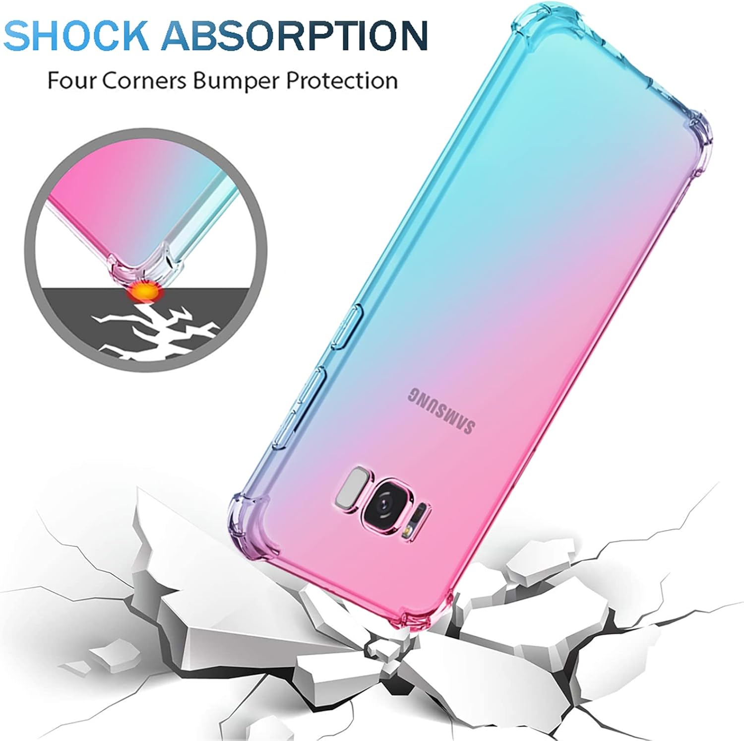 OEURVQO Funda para Galaxy S8 Plus Samsung S8 Plus transparente lindo degradado, colorido, delgado, suave, TPU a prueba de golpes, antiarañazos,