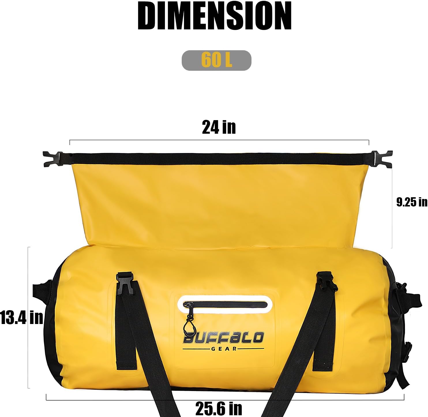 Buffalo Gear Bolsa de lona impermeable 40L 60L 80L Roll-top Dry Bag Heavy Duty Impermeable Duffel Bolsa de viaje para kayak, rafting, barco, pesca,