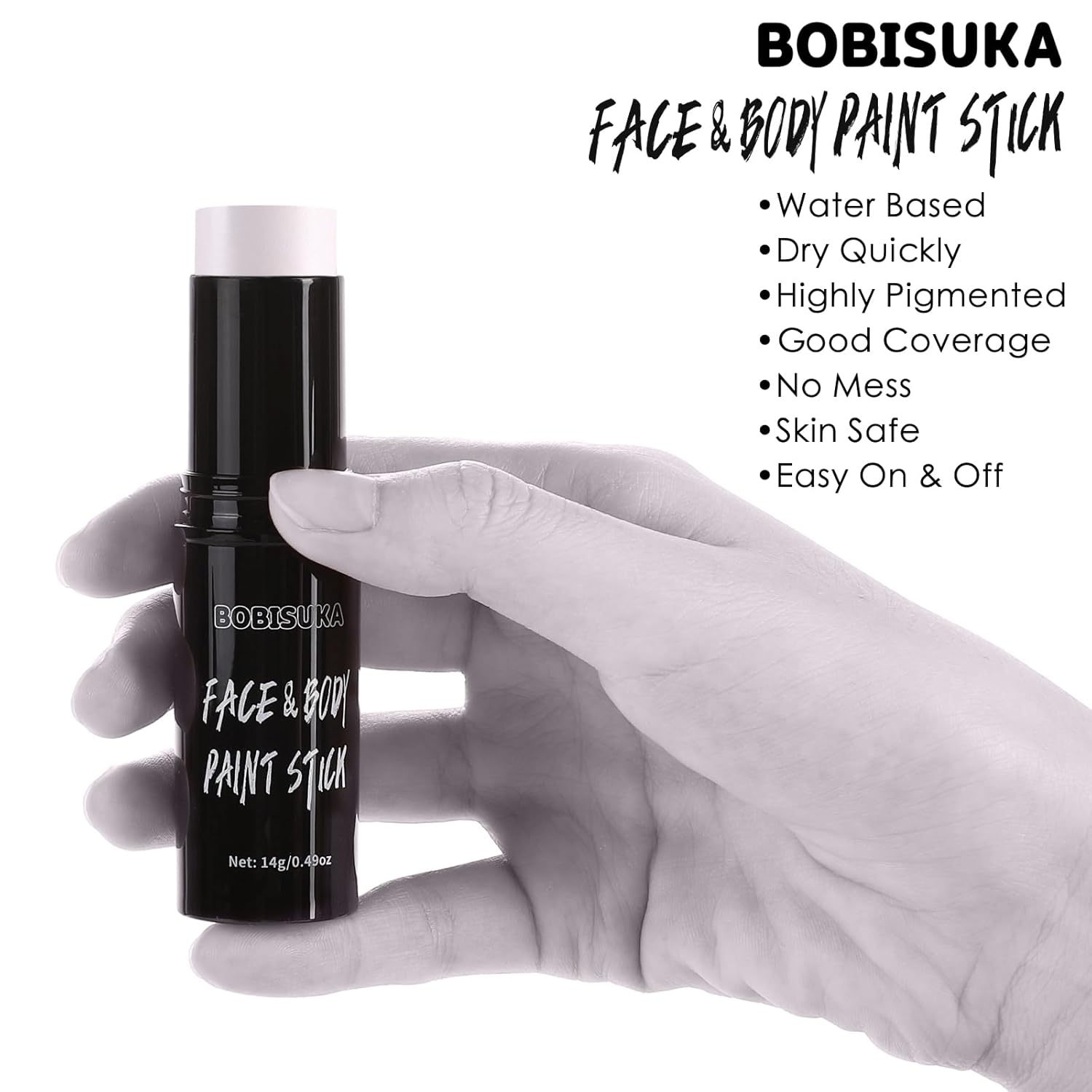 BOBISUKA Alabastro – Barra de pintura blanca para la cara y el cuerpo con ojos blancos para deportes, kit de pintura facial a base de agua,