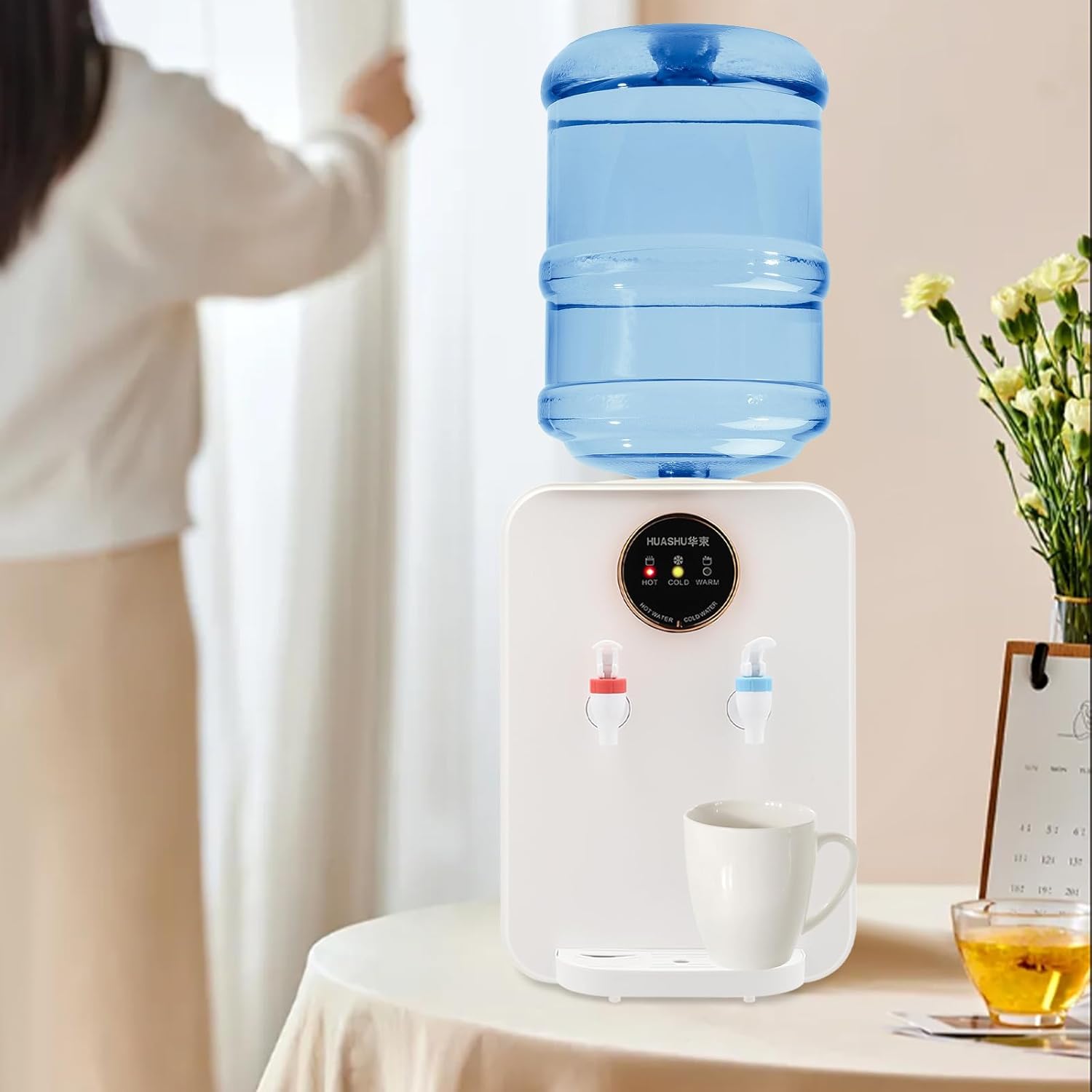 Dispensador de agua fría y caliente, dispensador de enfriador de agua para encimera de 5 galones, dispensador de agua de carga superior para el