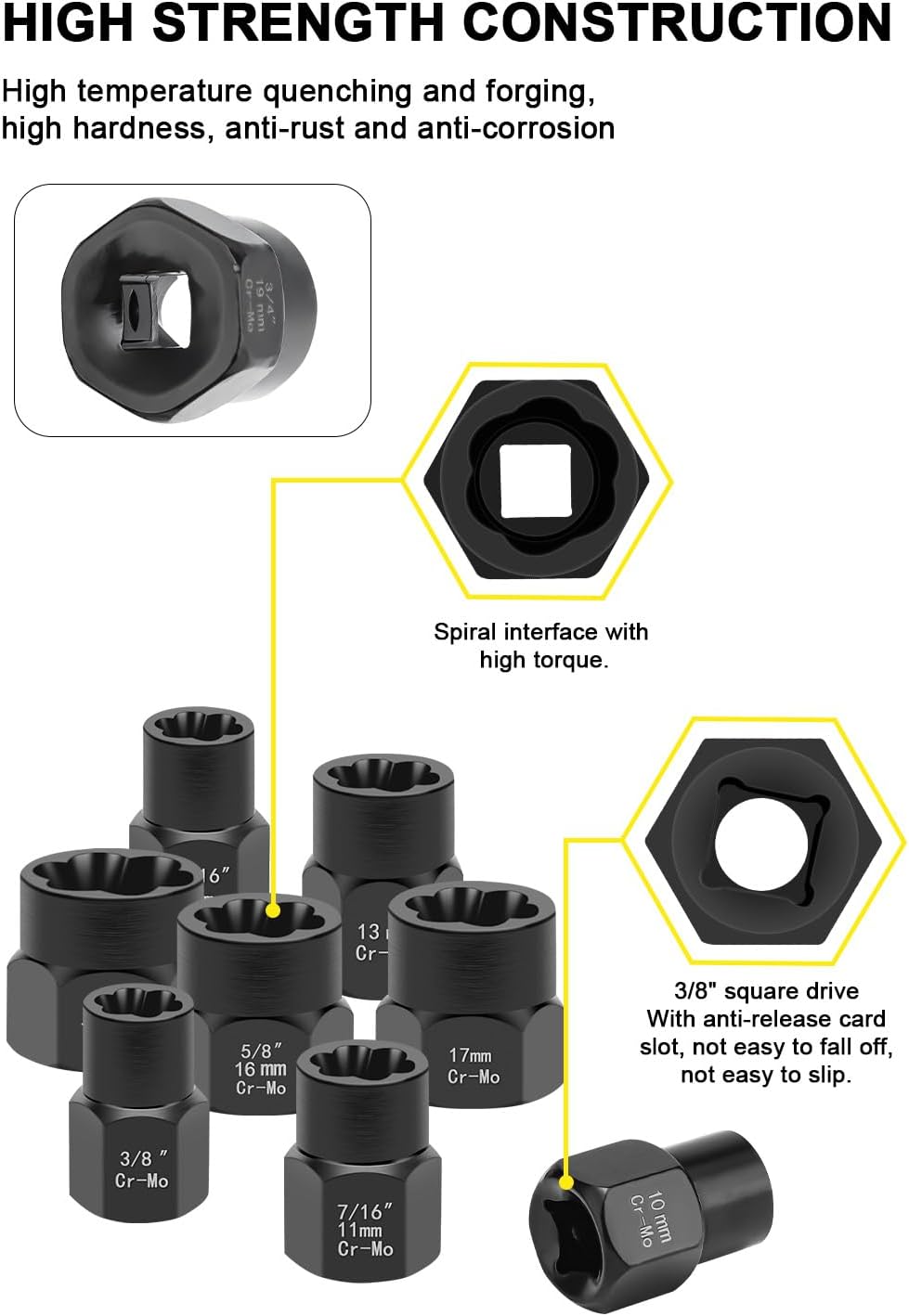 Lytool Kit extractor de pernos, juego de 13 piezas de extractor de pernos de impacto y tuercas con adaptador de 38 pulgadas, removedor de tuercas