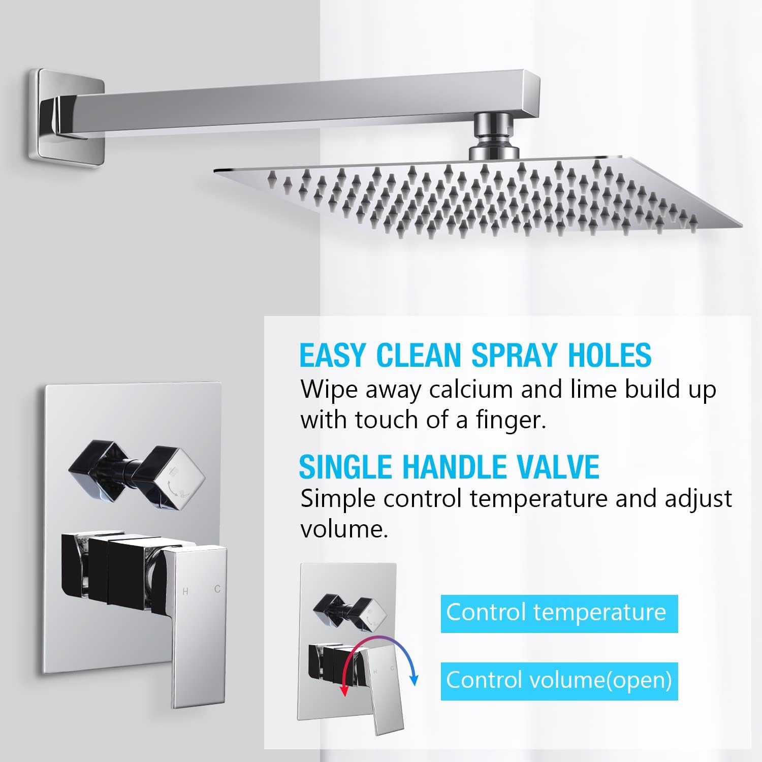 Qomolangma Sistema de ducha de lluvia de 10 pulgadas, juego de grifo de ducha de baño, sistemas de ducha de acero inoxidable con ducha de lluvia y