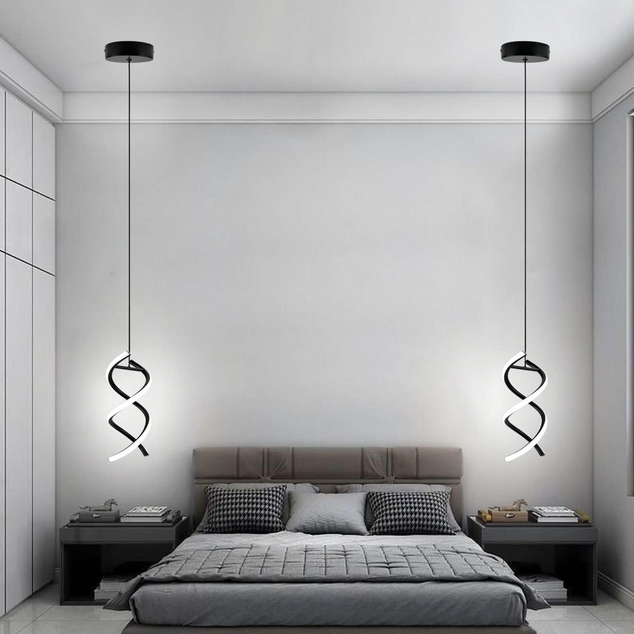 CANEOE Lámpara colgante LED en espiral, luz blanca fría de 15 W, moderna lámpara colgante LED integrada, lámpara de isla ajustable para sala de