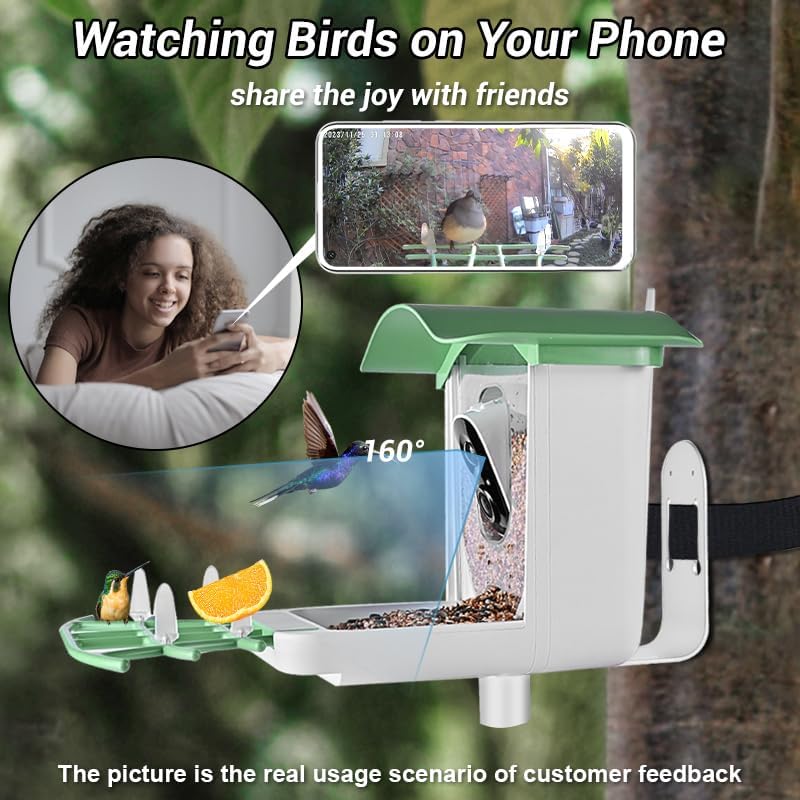 NIBOLIJI – Comedero inteligente para pájaros con cámara 1080HD, casas de pájaros para exteriores con panel solar, captura automática videos de aves
