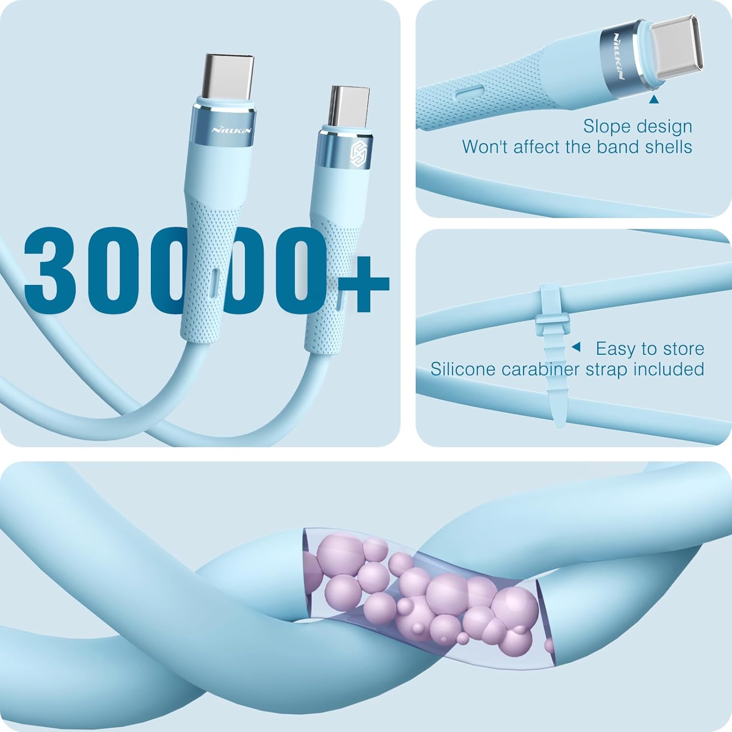 Nillkin Cable USB C a USB C, silicona líquida, 4 pies, cable de carga rápida tipo C de 60 W para iPhone 1515 Pro15 Plus15 Pro Max, Samsung Galaxy