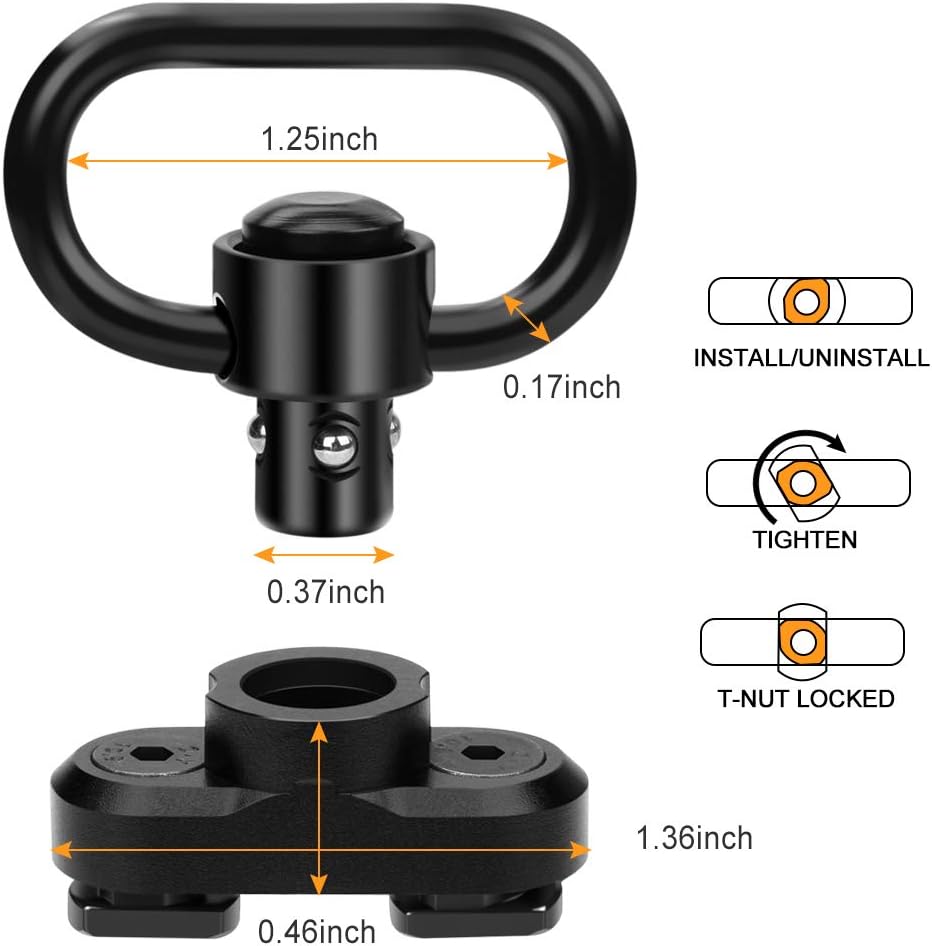 Feyachi Eslinga L46 con bloqueo modular QD Sling Mount, longitud ajustable honda con ganchos de metal más grandes