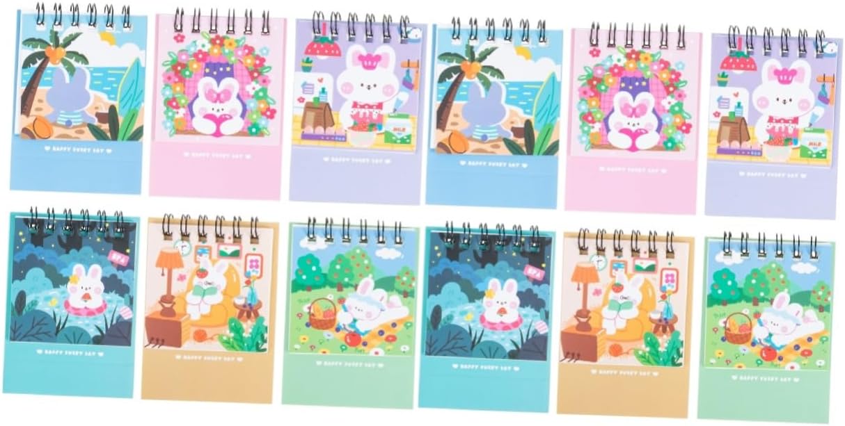 MAGICLULU 12 piezas 2023 mini calendario de escritorio con temática de conejito para fiesta, accesorio de habitación, calendario de escritorio 2023,