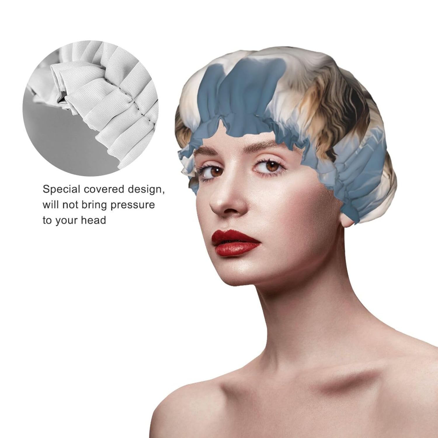 Big White Dog Shower Cap for Women Men Waterproof Hair Cap with Elastic Band Double Layered Bath Caps Reusable Bathing Shower Caps for all Hair Types