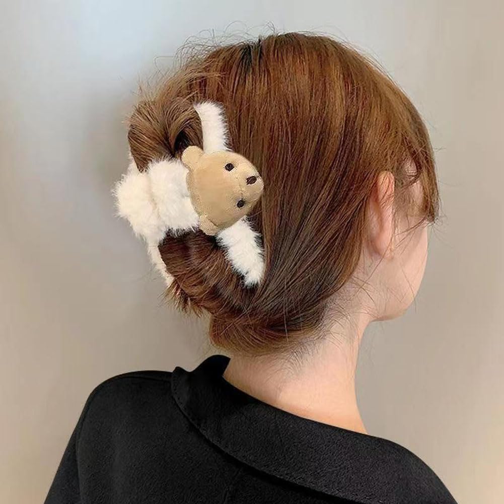 4 pinzas grandes y esponjosas para el pelo de oso de felpa, pinzas de mandíbula gruesas y largas, accesorios para el cabello para mujeres y niñas