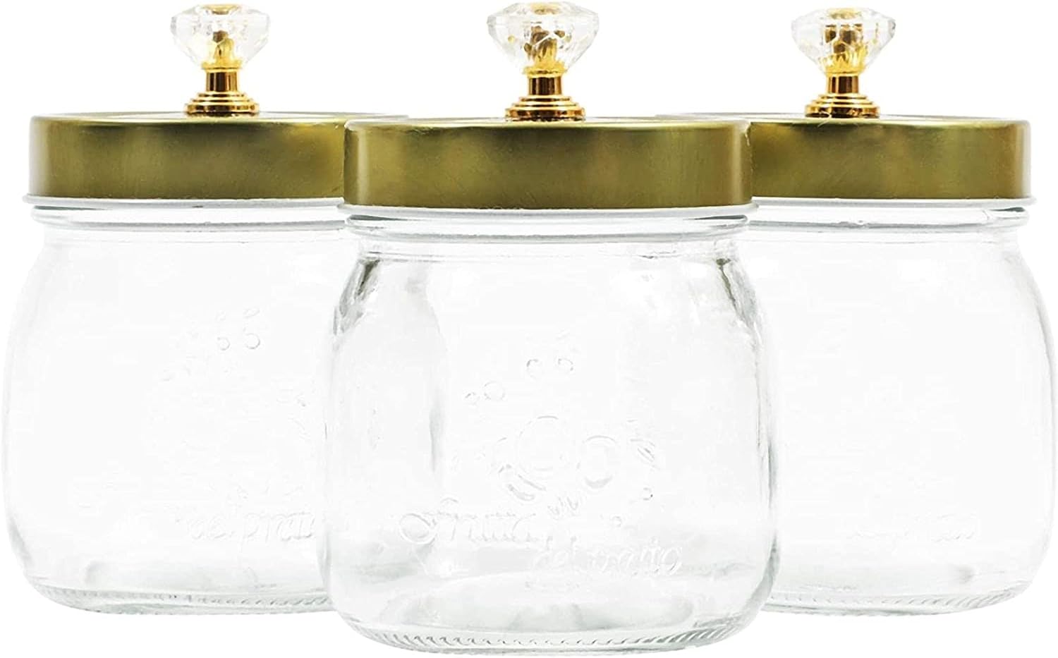 Farmlyn Creek Recipientes de cristal con tapas doradas, juego de baño Mason Jar (paquete de 3)
