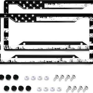 Marcos de matrícula con bandera estadounidense, diseño patriótico retro de Estados Unidos, diseño de estrellas y rayas negras y blancas, cubierta de Marcos de matrícula con bandera estadounidense, diseño patriótico retro de Estados Unidos, diseño de estrellas y rayas negras y blancas, cubierta de