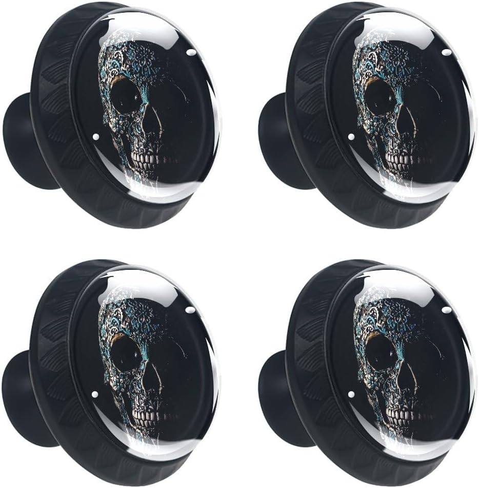 Pomo de cajón de cristal oscuro con diseño de calavera de cristal oscuro, mango ergonómico de 1.181 in para muebles de cocina, aparador, armario,