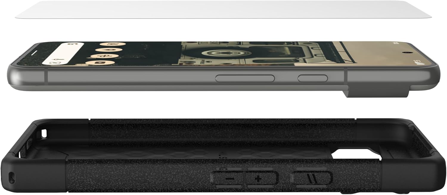 URBAN ARMOR GEAR UAG Hecho para Google Pixel 8 Glass Shield Plus Protector de pantalla transparentenegro, Premium Doble 9H reforzado vidrio templado