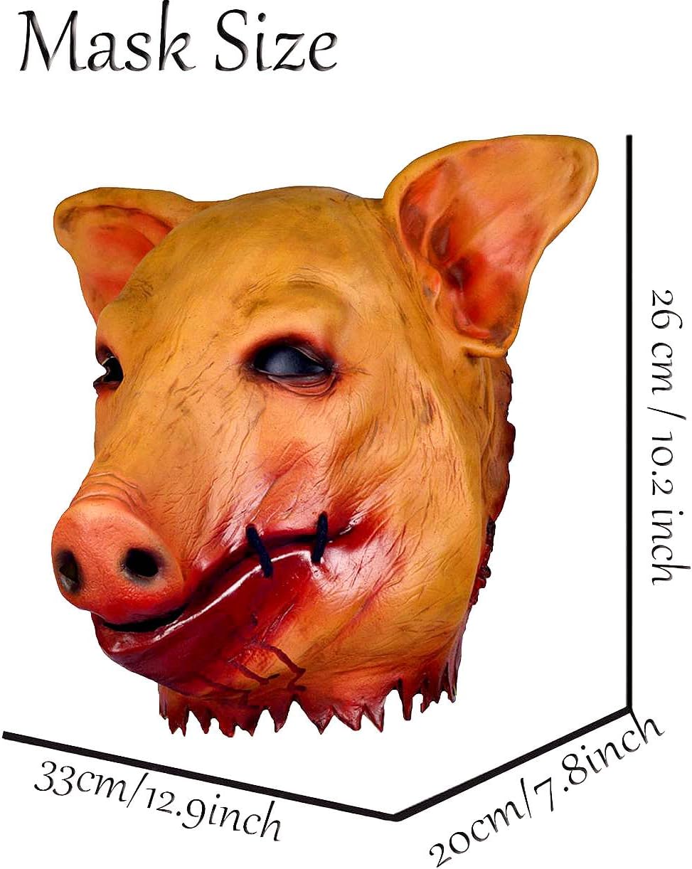 Máscara de cerdo de látex de animales aterradores, disfraz de Halloween, accesorios de cosplay, cabeza de cerdo sangrienta, máscara de terror de