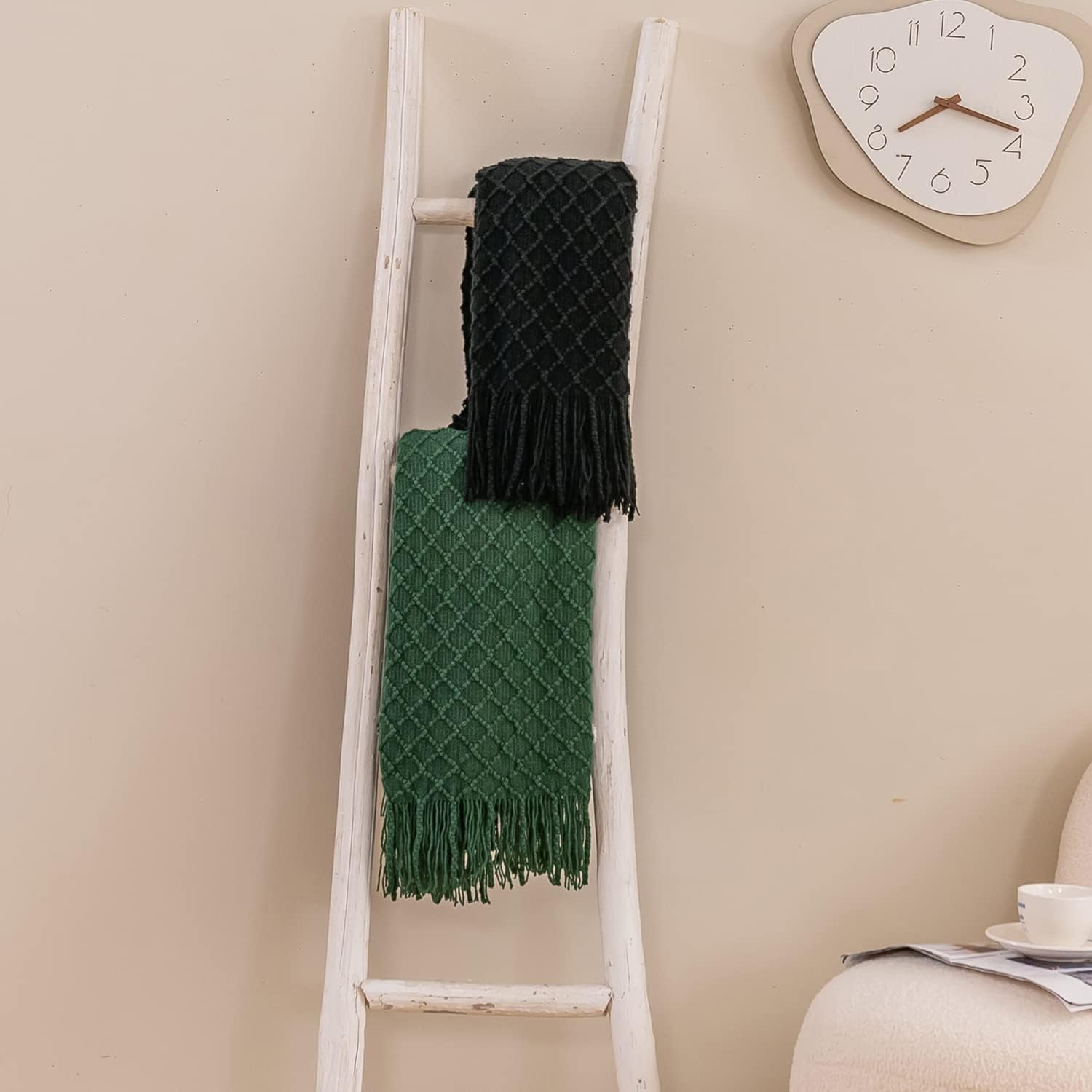 Manta para el sofá, manta de punto suave y acogedora con borla, manta decorativa ligera para el sofá, silla, cama, viajes y sala de estar, apta para