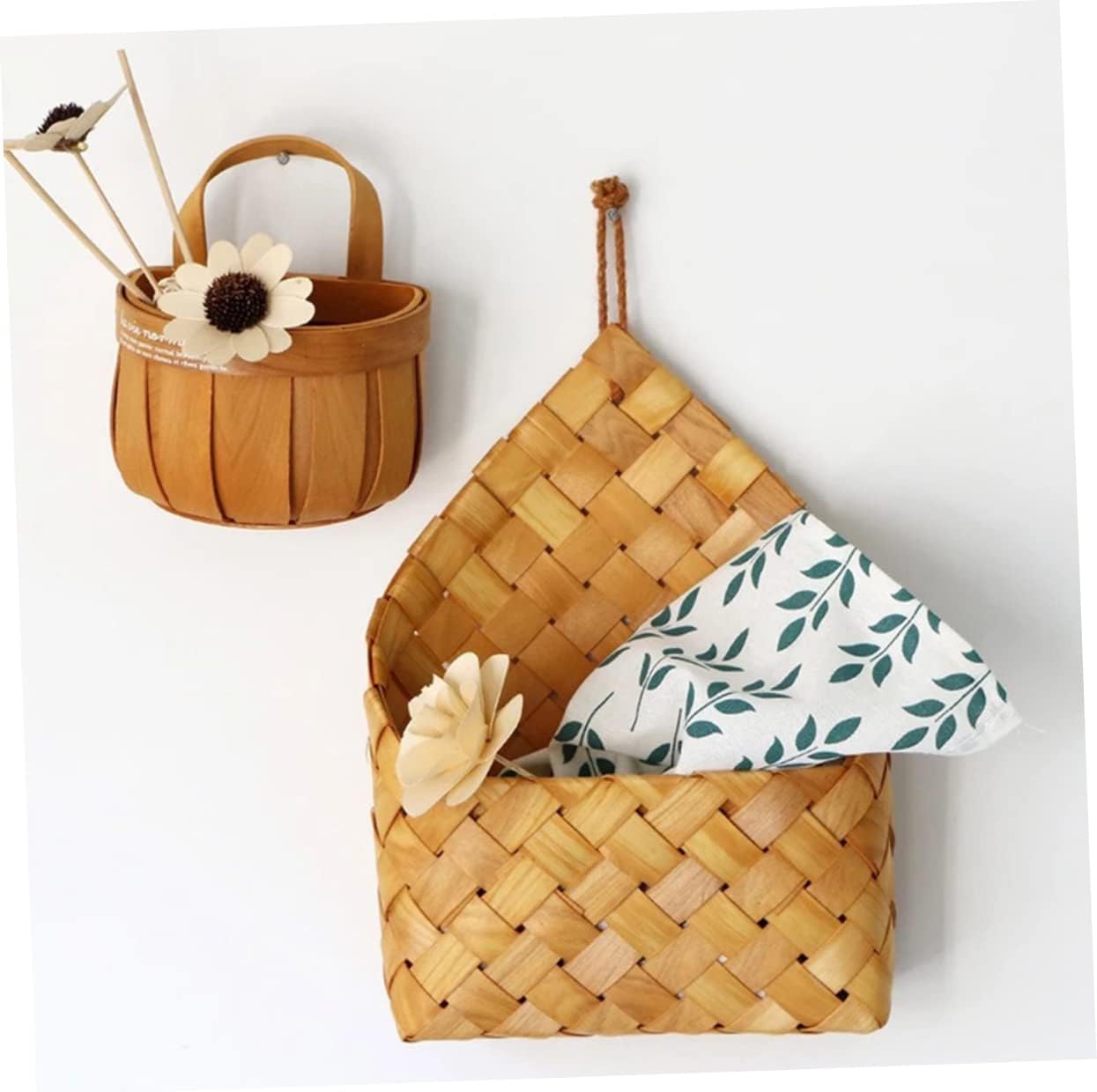 Alipis Cesta colgante de pared, cesta redonda tejida para plantas, cesta de pared tejida para interiores, cesta colgante para decoración del hogar,