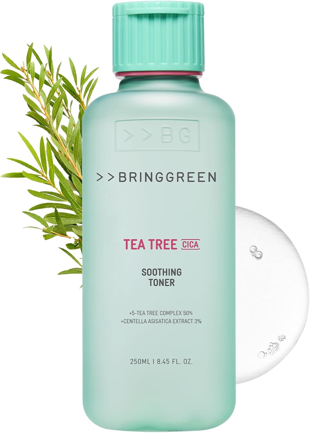 BRING GREEN Tea Tree CICA Tónico calmante  Rutina diaria suave de cuidado de la piel para efecto refrescante e hidratante (8.5 onzas líquidas), 8.5
