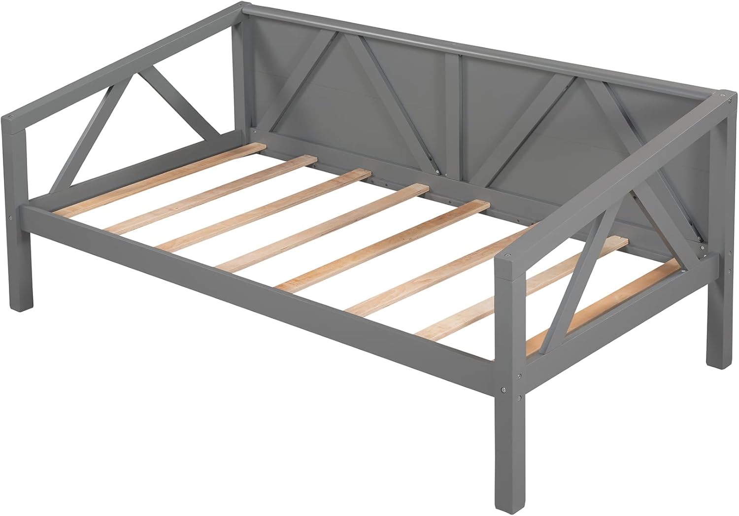 SOFTSEA Marco simple de sofá cama individual, plataforma de madera con soporte de listones de madera y forma de triángulo, sofá cama resistente para