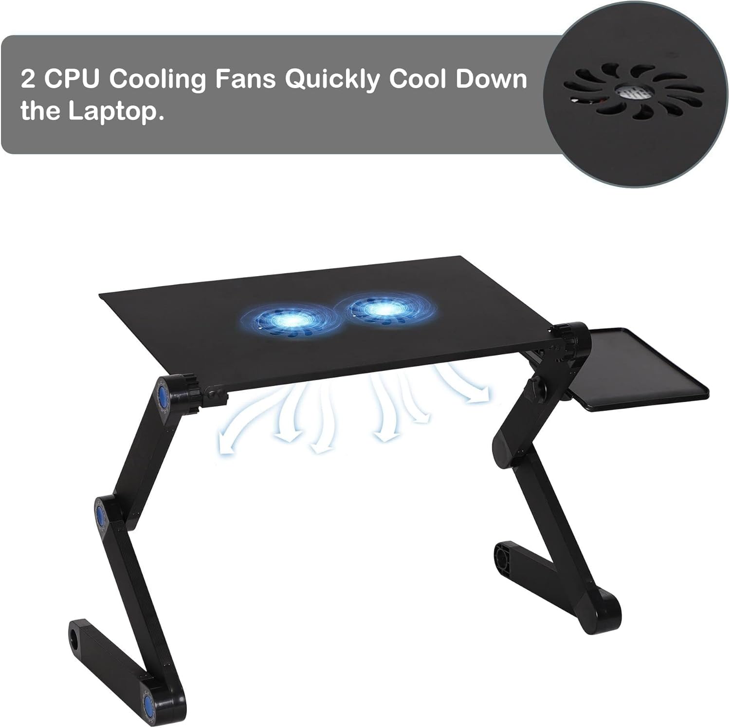 TRY & DO Soporte ajustable para laptop para sofá, cama, escritorio portátil de aluminio, escritorio ergonómico plegable para laptop con 2
