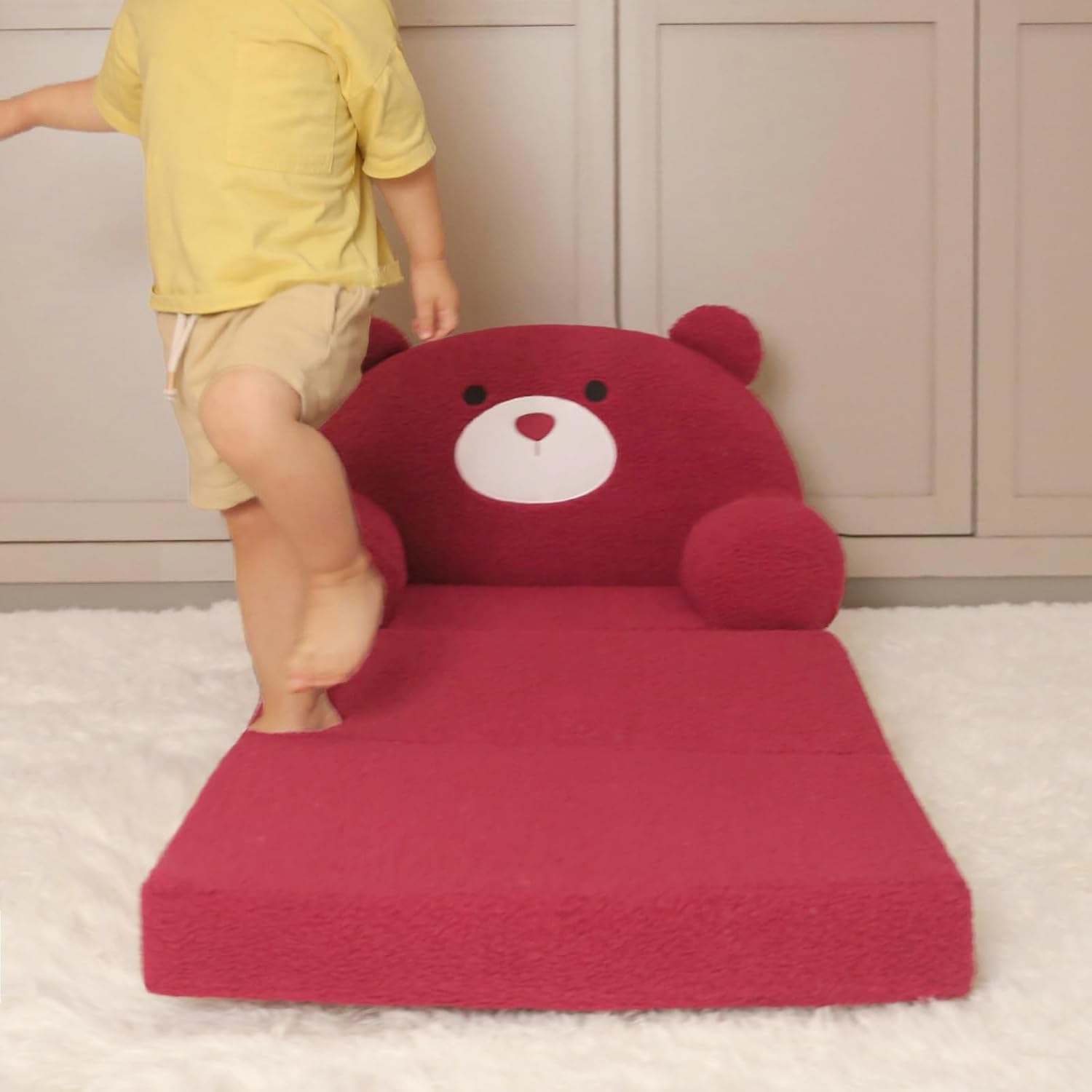MOONBEEKI Cómoda silla para niños pequeños, sofá plegable para bebés, sofá de felpa plegable para niñas y niños de 1 a 3 años