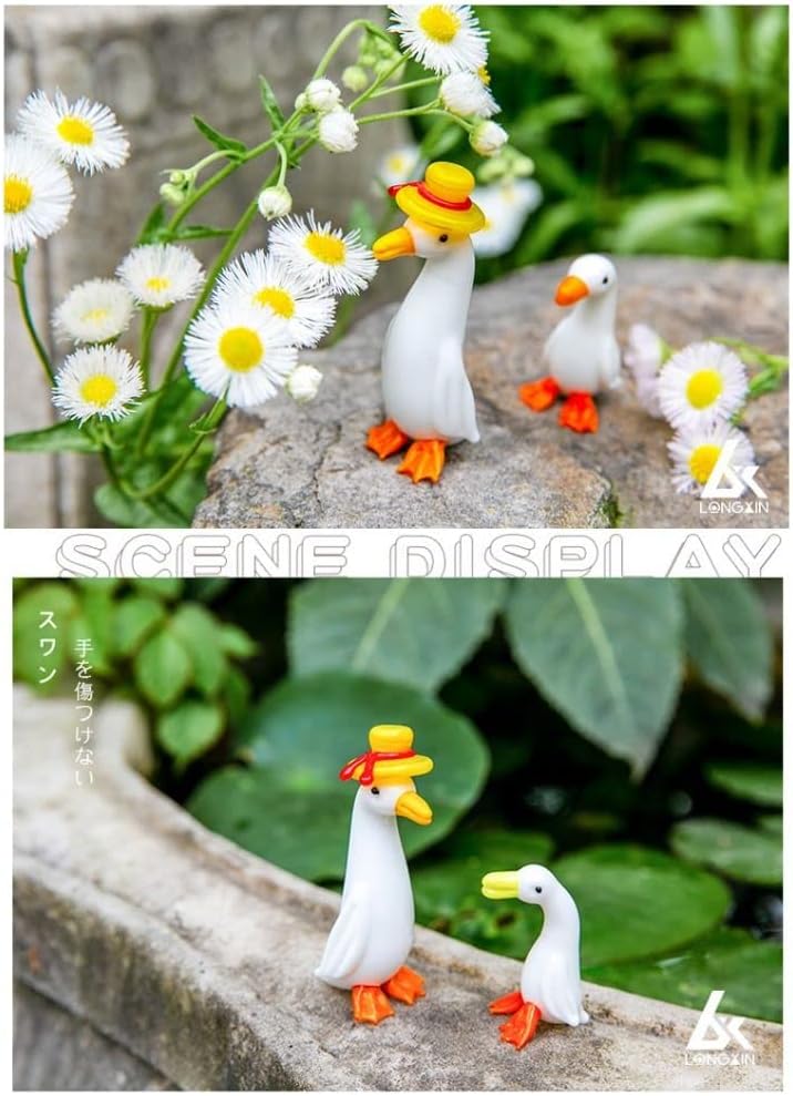 1 figura de ganso de cristal, estatua de cristal de pato, adorno de animal, escultura de jardín, mini figuras de cristal soplado (C)