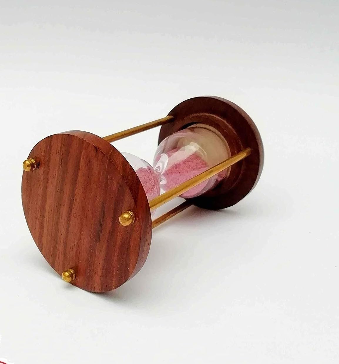Sohrab Nauticals Reloj de arena de madera de latón de 4 pulgadas, temporizador de arena de 1 minuto, reloj de arena, temporizador con arena rosa