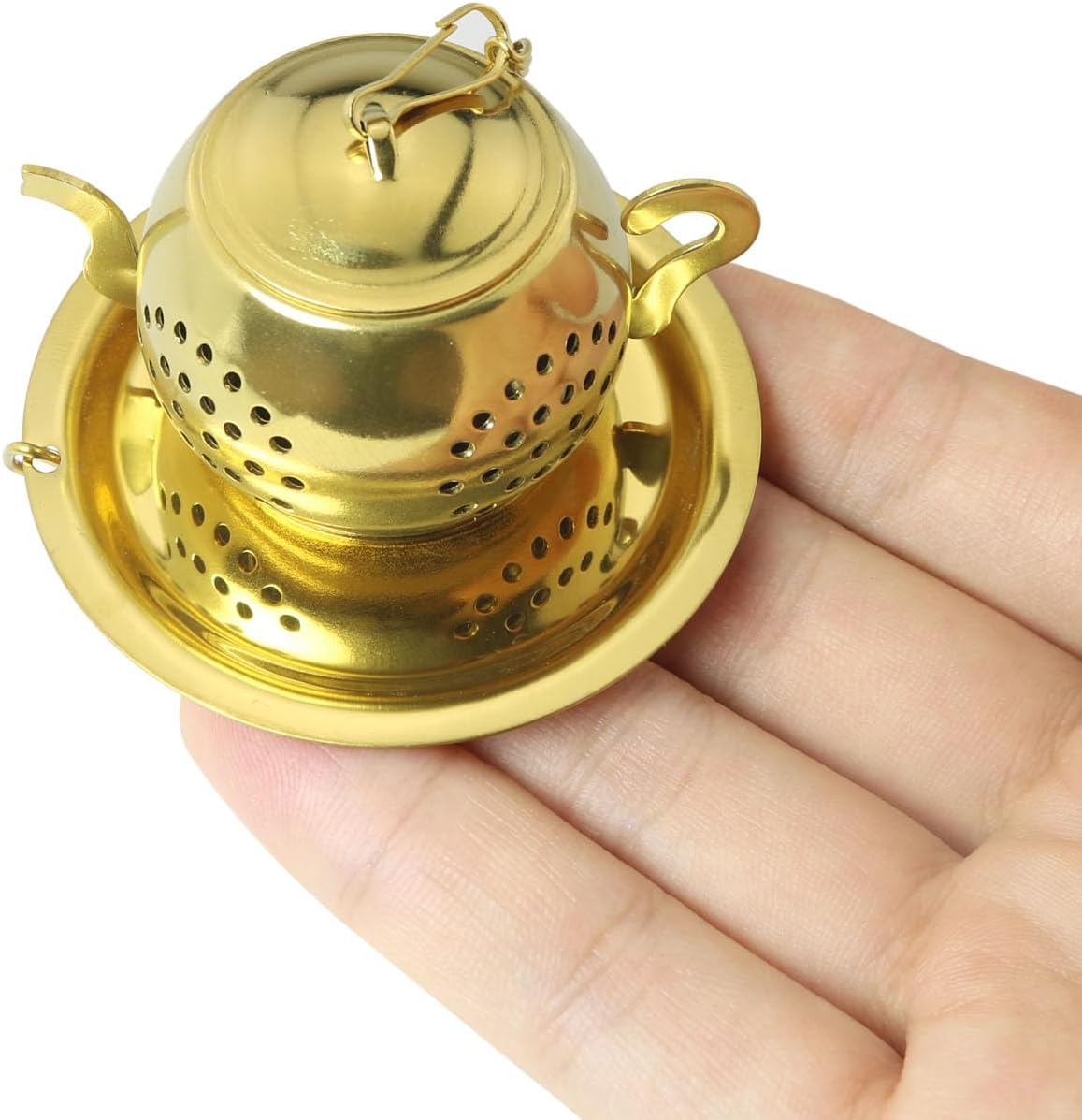 Infusor de té de acero inoxidable, filtro de té dorado para coladores de té sueltos, bola de té, bolsa de té reutilizable más empinada, bonita tetera