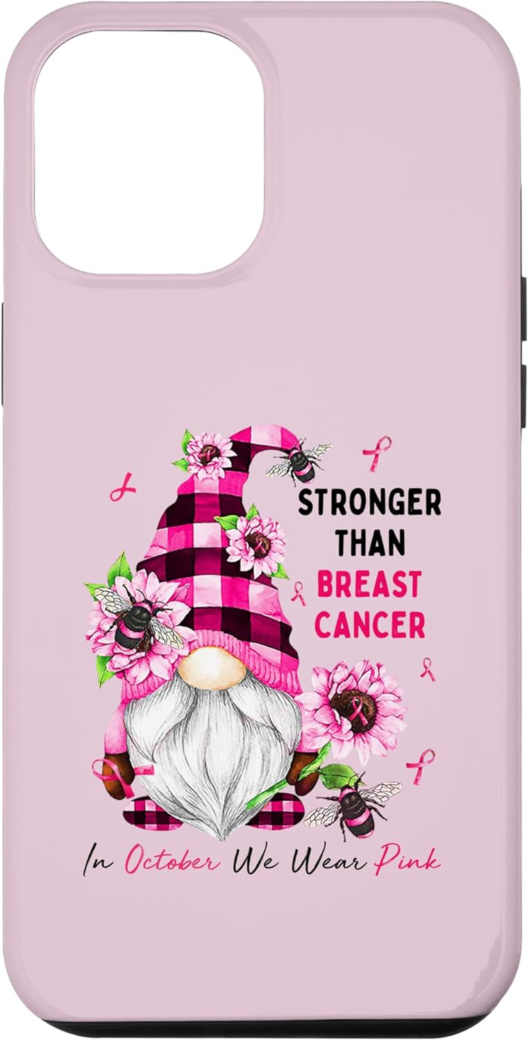 Funda para iPhone 12 Pro Max más fuerte que el cáncer de mama con cinta de gnomos rosados