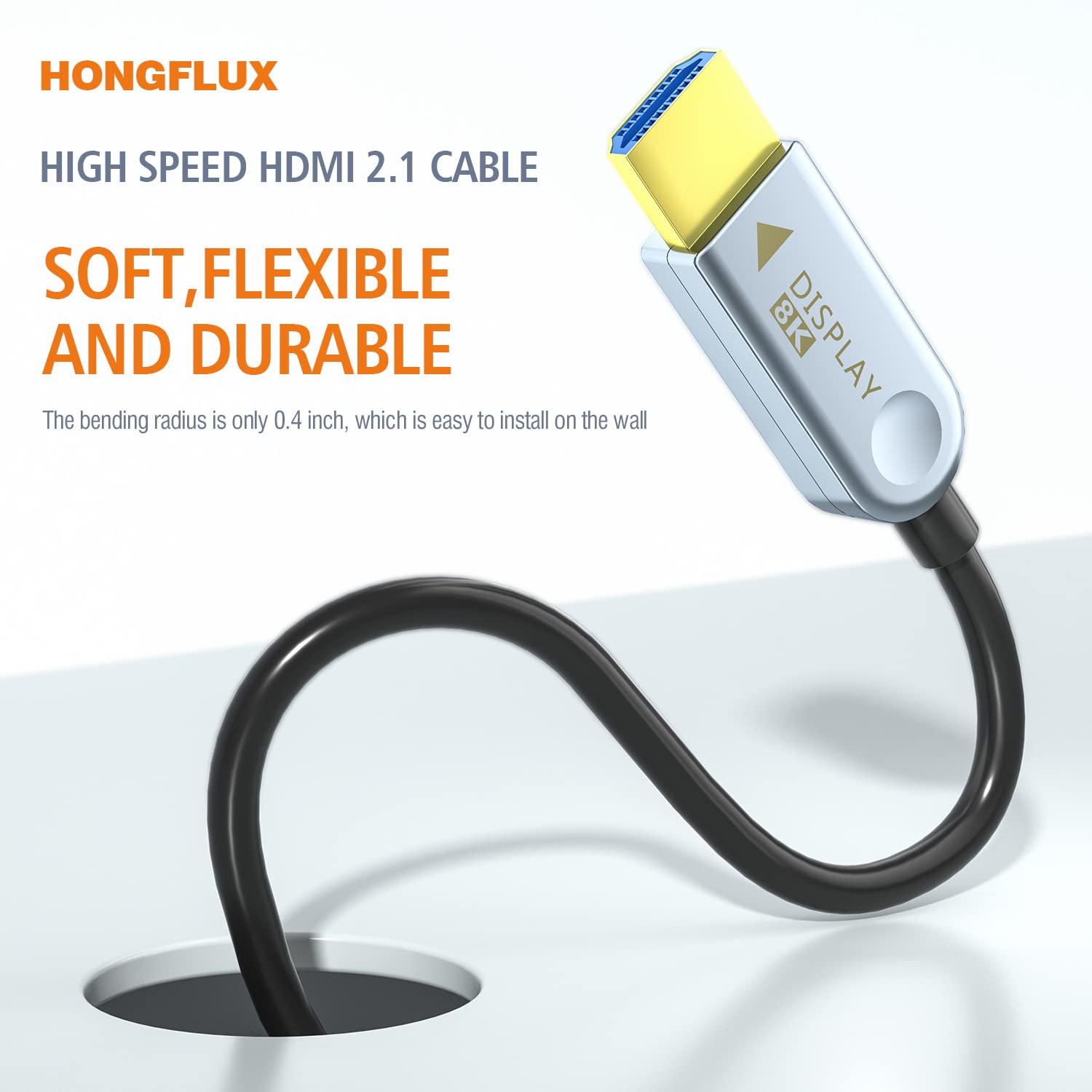 8K HDMI 2.1 Cable de fibra óptica 100 pies en pared de alta velocidad 48Gbps cable HDMI 8K60Hz 4K120Hz delgado delgado flexible