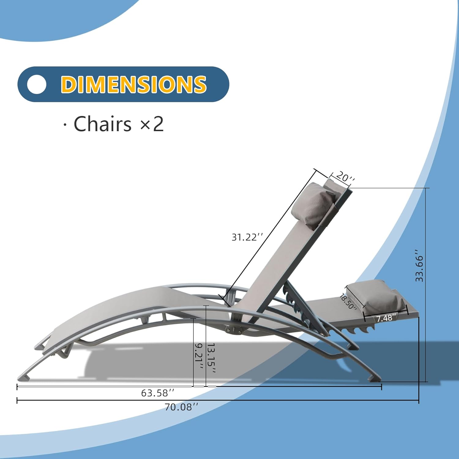 Domi – Juego de 2 sillas de piscina ajustables de aluminio, para exteriores, sillas de piscina para todo tipo de clima, para terraza, césped,