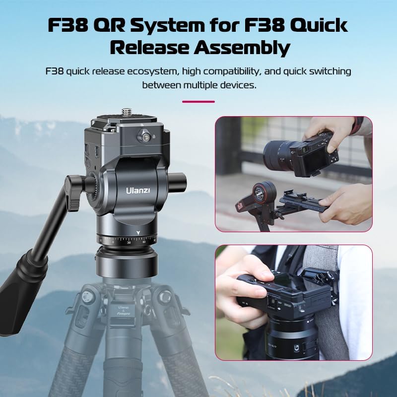 ULANZI Cabezal fluido de video F38 para trípode de cámara – EH12 Mini cabeza panorámica inclinable pequeña cabeza de bola panorámica con placa de