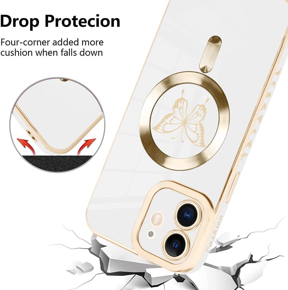 Fiyart Funda magnética diseñada para iPhone 11 compatible con carga inalámbrica MagSafe, bonita funda de teléfono con diseño de mariposa y protector