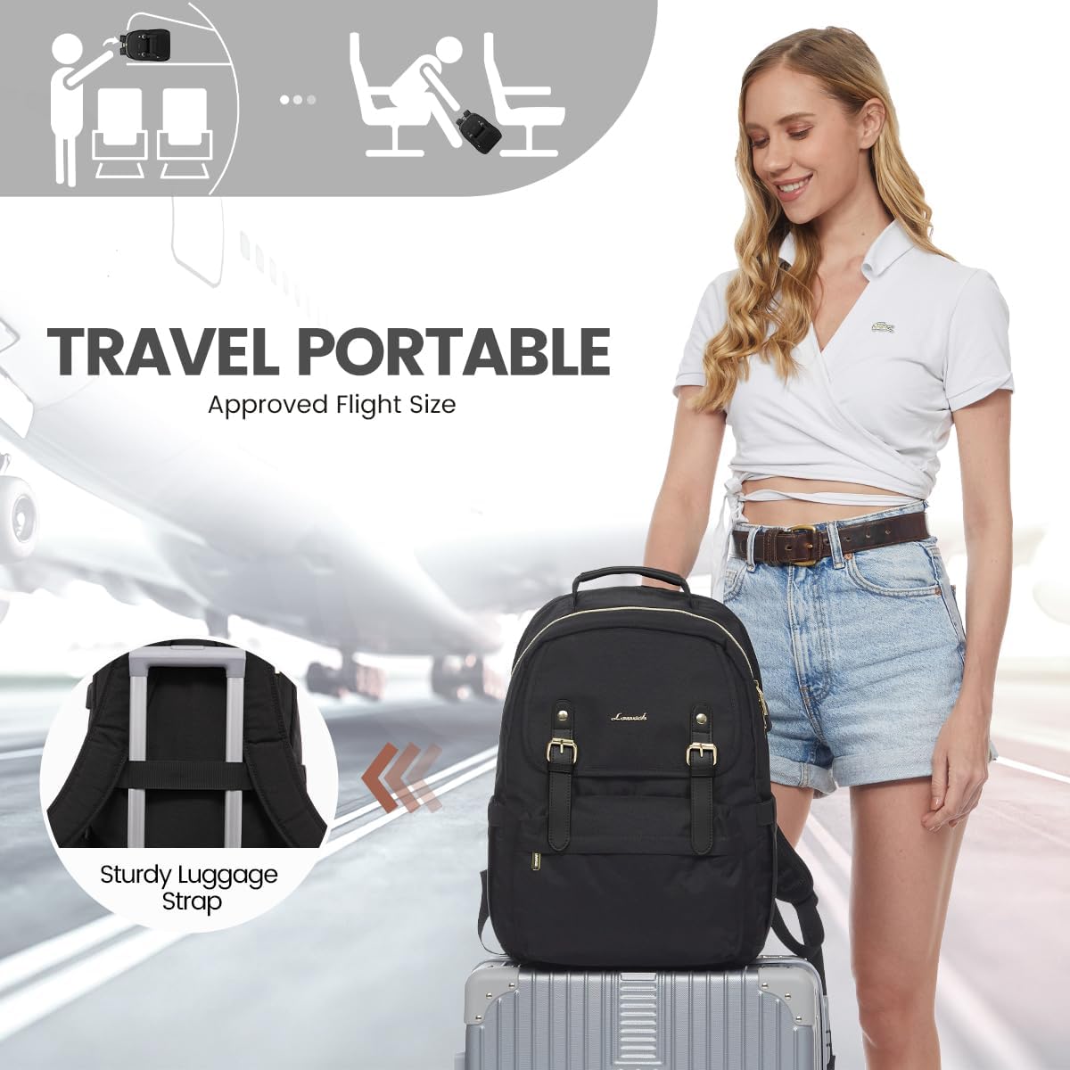 LOVEVOOK Mochila para laptop para mujer, mochila de viaje informal para la universidad, Negro -, Moda