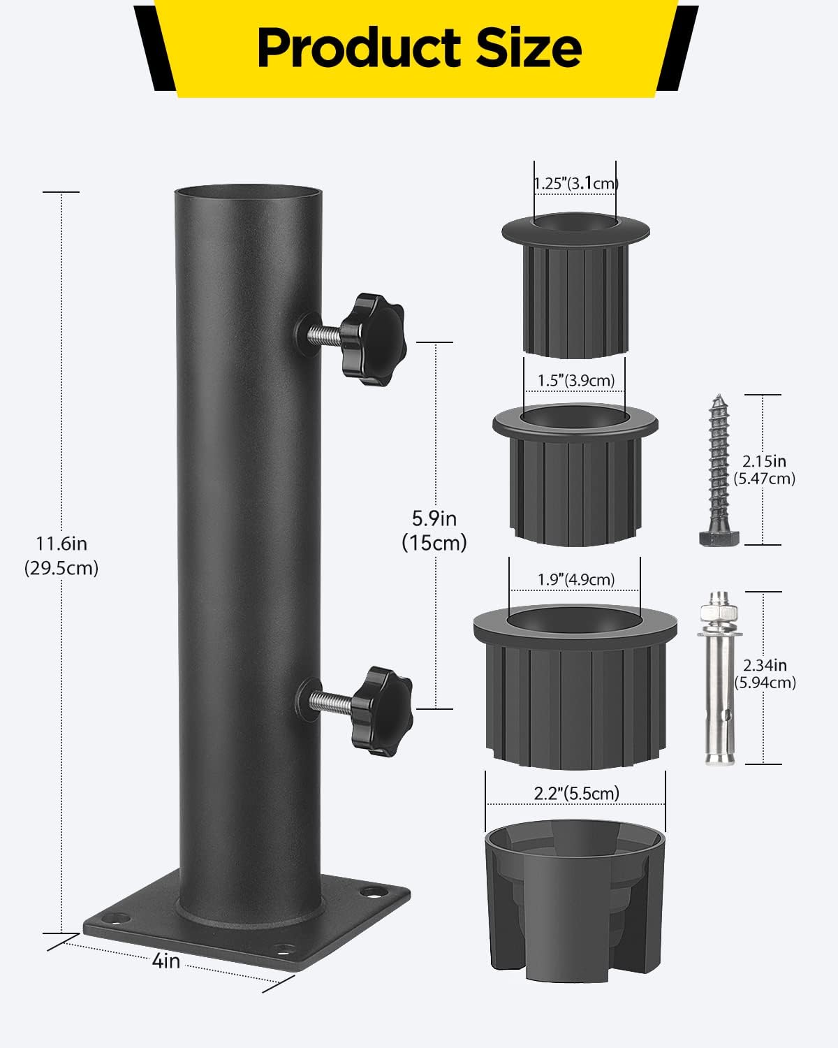 YINGDIKE Base de soporte para sombrilla de patio, soporte resistente para sombrilla para exteriores y abrazadera en cubiertas, soporte de sombrilla